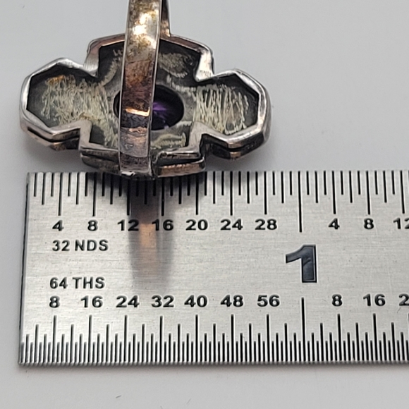 Sterling Silver Purple Glass Center Onyx Art Deco Style Ring Size 5 1/4 - Picture 10 of 13